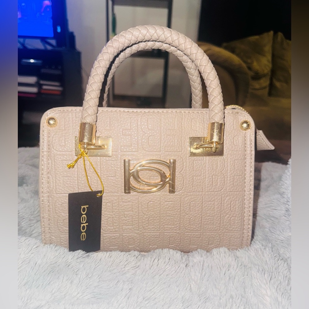 bebe Blush Cream Embossed Top-Handle Satchel- NWT- comes with a long strap- $100